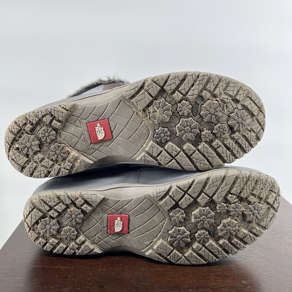 The North Face Boots Women's 8.5 Nuptse Purna Gray Suede Faux Fur Trim Mid Calf - Picture 7 of 8